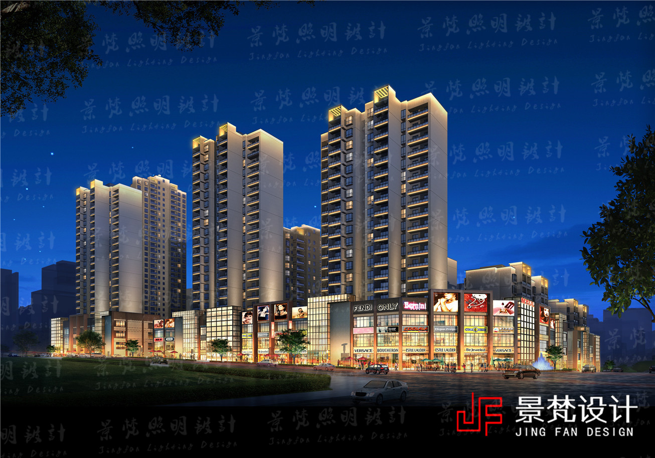 小区亮化设计案例,夜景效果图|照明设计|灯光设计|亮化设计|景梵照明设计有限公司